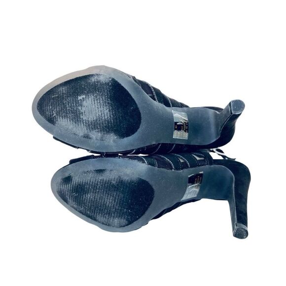 Cathy Jean Strappy Black Heel Stiletto Shoe Velvety‎ See-through Open Toe sz 6 - Picture 9 of 11